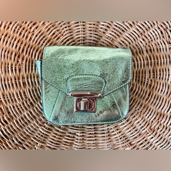 A. Bellucci | Genuine Green Metallic Leather Small Crossbody bag Purse - Picture 5 of 8
